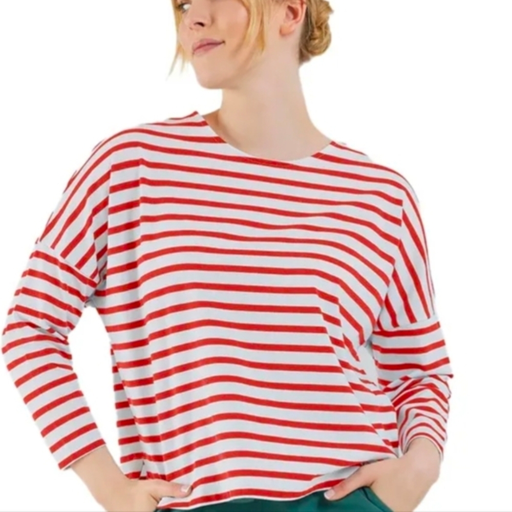 Fig Red and White Striped Long Sleeve Top
